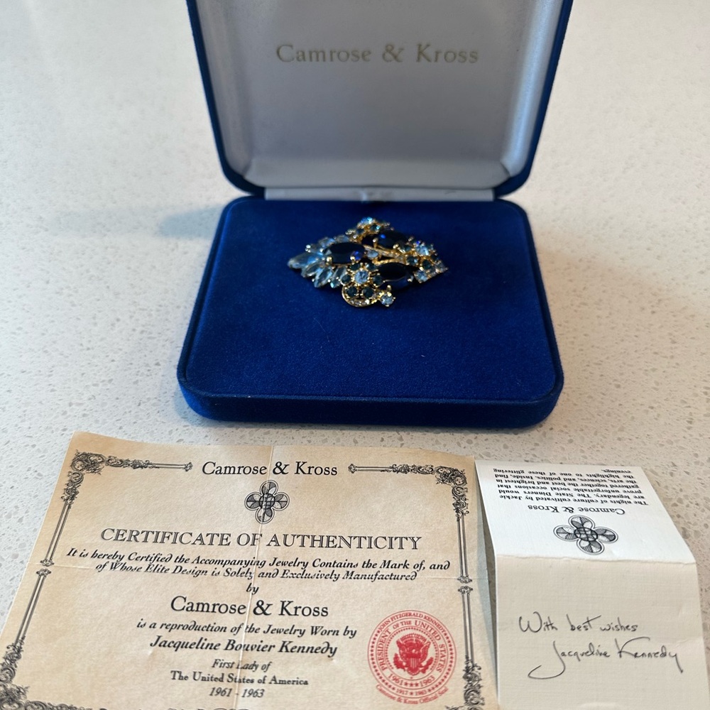 Camrose & Kross Blue French Blue Brooch-Jacqueline Kennedy Jewelry Reproduction